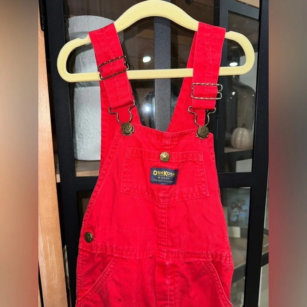 Vintage 1980s OshKosh B’Gosh toddler overalls cotton vestback paper tag red